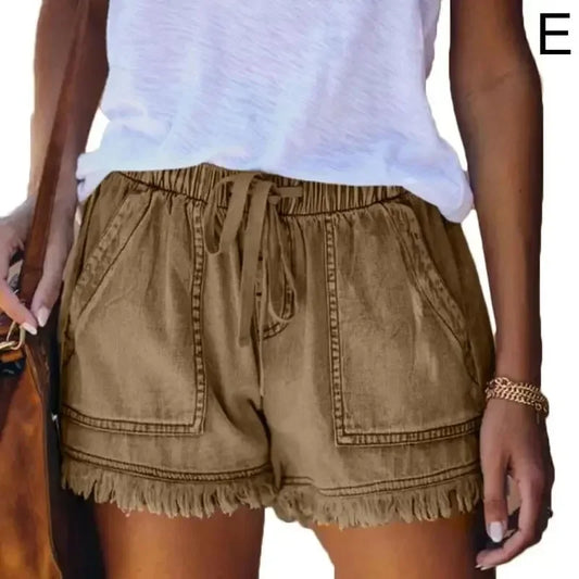 2023 New High Waist Elastic Waist Casual High Waist Slim Shorts Jeans Summer Women'S Loose Straight Shorts Women Clothing